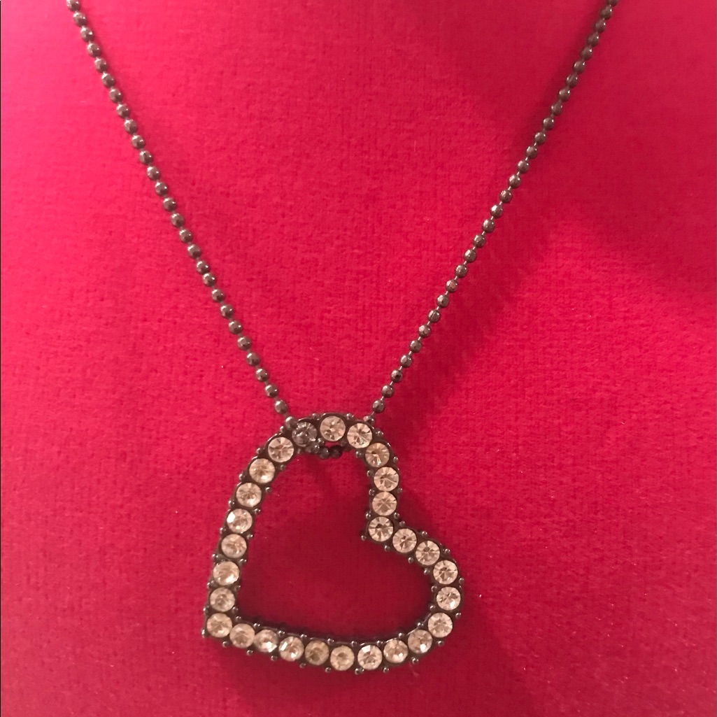 Jennifer Lopez Rhinestone Heart Pendant Necklace, Silver Pewter Tone Rhinestones